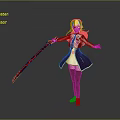 Game Anime Character With Blonde Hair Holding Pink Purple Long Sword In White Brown Outfit