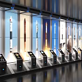 Rocket Display Cases With Control Consoles In Modern Exhibition Hall 3d model
