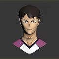 Male 3D Character Head Model With Short Hair Serious Expression And Pink White Top