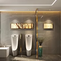 Modern Hotel Bathroom Interior With Marble Walls Vanity Mirror And Recessed Lighting