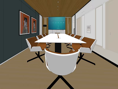 Modern Conference Room Interior With Long Table Chairs Wall Art And Screen 3d model