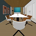 Modern Conference Room Interior With Long Table Chairs Wall Art And Screen
