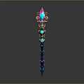 Enchanted Magic Staff With Pink Gemstone Blue Shaft And Gold Ornaments