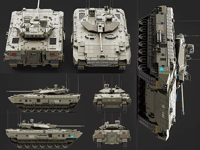 Military Tank Weapon Detailed Views From Different Angles Including Front Rear Side Top 3d model