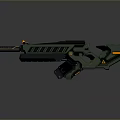 Futuristic Sci Fi Weapon With Green Black Body Orange Accents And Modern Design