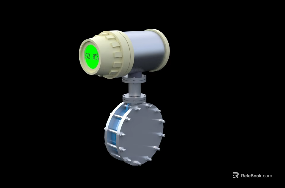 Accurate Industrial Flowmeter Device With Green Digital Display And Flange Connection 3d model 