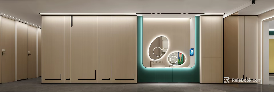 Modern Hospital Outpatient Clinic Interior With Green Accents And Lighting 3d model 