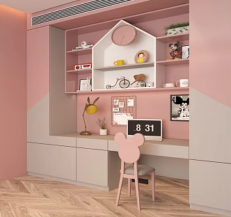 Children's Room Girls Room Desk Chair Cabinet 3d model