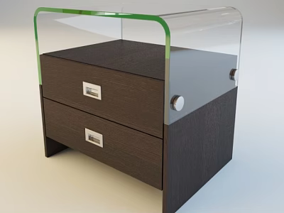 Modern Dark Wood Bedside Table Design With Two Drawers And Glass Green Trim Top 3d model