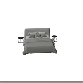 Modern Minimalist Double Bed With Upholstered Headboard Gray Bed Linens Pillows And Bedside Tables
