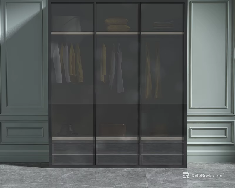 Elegant Modern Wardrobe With Glass Doors And Efficient Clothing Storage Space 3d model 