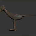 Artistic Bronze Bird Sculpture with Long Beak Outstretched Wings and Square Base