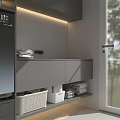 Modern Bathroom Laundry Space With Double Door Washing Machine Gray Cabinets And Towels