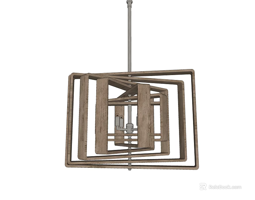 Abstract Geometric Wooden Pendant Light With Layered Square Frame For Modern Home 3d model 