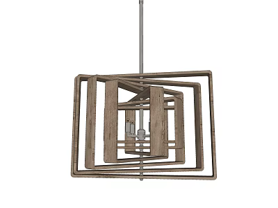 Abstract Geometric Wooden Pendant Light With Layered Square Frame For Modern Home 3d model
