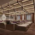 Luxurious SPA Sauna Interior With Comfortable Lounge Seats And Decorative Ceiling 3d model
