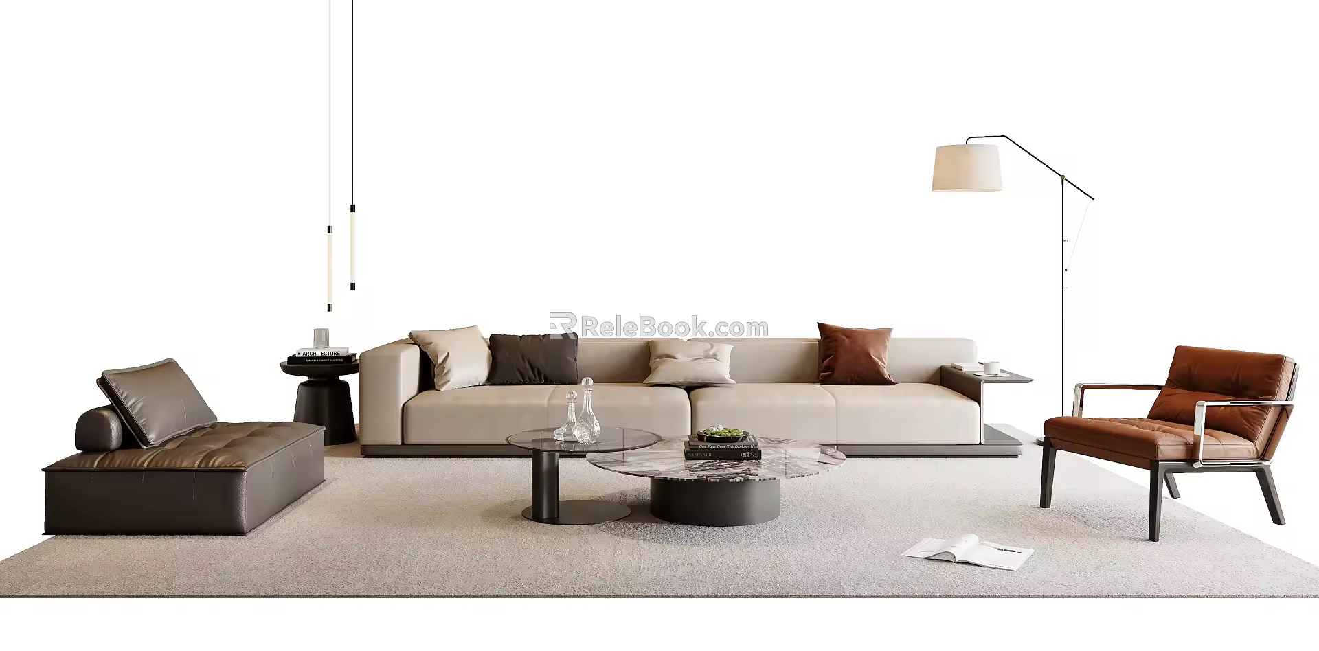 Italian Sofa Coffee Table Combination Leisure Chair Sofa Stool Combination Coffee Table Floor Lamp Side Table Leather 3d model