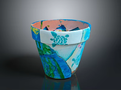 Colorful Handmade Flower Pot With Sculptural Carving And Decorative Patterns 3d model