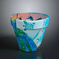 Colorful Handmade Flower Pot With Sculptural Carving And Decorative Patterns