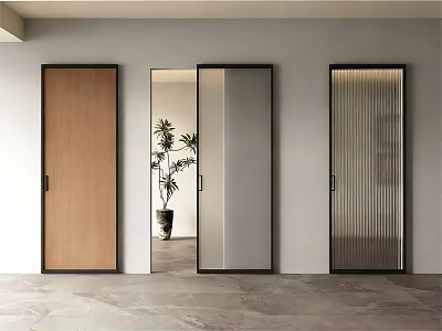 Modern Interior Sliding Doors With Wooden Glass And Ribbed Panel Designs 3d model