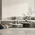 Modern Living Dining Room Interior Design With Sofa Dining Table Artwork And Polished Floor 3d model