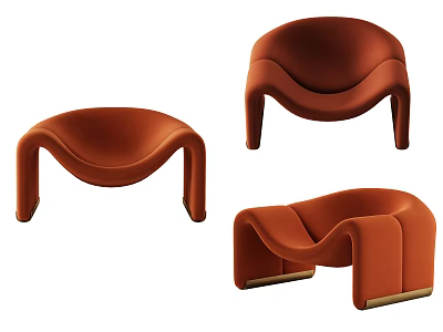 Modern Orange Curved Leisure Chairs With Stylish Design And Metal Legs 3d model