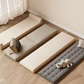 Various Colored Tatami Mats On Wooden Floor With Cushions And Stuffed Toy