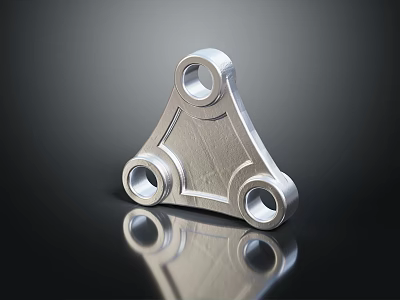 Triangular Metal Mechanical Part With Three Holes Shiny Surface And Reflective Base 3d model