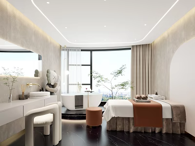 Modern Beauty Hair Salon Interior With Comfortable Treatment Beds And Styling Mirrors 3d model