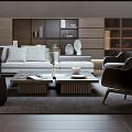 Modern Living Room Interior With Sofa Coffee Table TV Lighting And Bookshelf