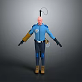 3D Character's Handheld Weapon With Blue Uniform Yellow Arm Guard And Black Gloves