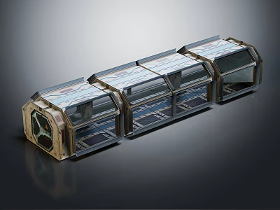 Transparent Multi Compartment Showcase With Metal Frame And Glass Covers In Elongated Design 3d model