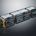 Transparent Multi Compartment Showcase With Metal Frame And Glass Covers In Elongated Design