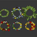 Decorative Flower Wreaths With Green Leaves And Red Yellow Blue Flowers