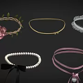 Various Stylish Hair Accessories Including Flower Wreath Golden Headband And Rose Hairpin