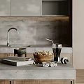 Kitchen Countertop Decorative Ornament Set with Popcorn Bowl Dark Beverage Marble Cubes and Metal Container