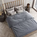 Modern Elegant Double Bed With Golden Headboard Textured Pillows And Nightstands In Bright Bedroom Interior