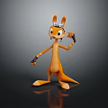3D Orange Kangaroo-like Cartoon Game Character with Metallic Goggles Standing Pose Raising Hand