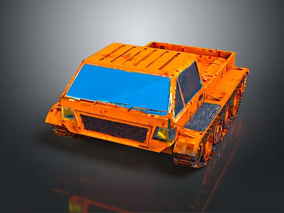 Orange Tracked Vehicle With Blue Windshield And Open Cargo Bed Industrial Design 3d model