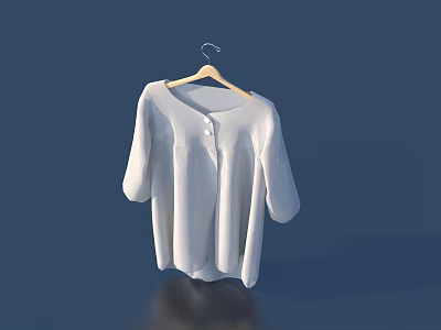 White Short Sleeve Knitted Sweater Displayed on Wooden Hanger Against Dark Blue Background 3d model