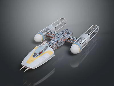 Futuristic Spaceship Design With Yellow And White Exterior And Mechanical Details 3d model