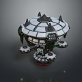 Futuristic White Structure With Spires Multiple Circular Platforms Black Spiked Decorations And Red Base 3d model