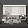 Elegant Modern Bedroom Interior Design With Bed Dressing Table Mirror And Wardrobe 3d model