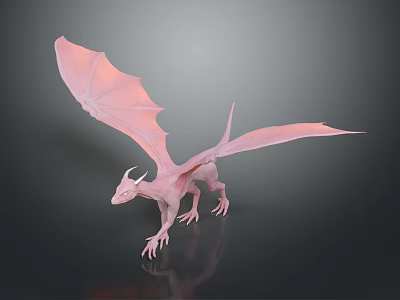 Pink Dragon Sculpture With Spread Wings And Detailed Mythical Creature Features 3d model