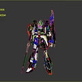 Striking Mecha Robot Character With Blue Red Gold Armor And Long Weapon Standing Pose