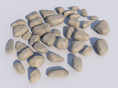 Natural Gray Scattered Stones Arranged On White Background For Decorative 3d model