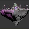 Cartoon Floating Island Scene With Pink White Surface And Decorative Plants Arches