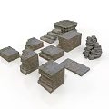 Various Shaped Stone Blocks Steps And Stacks For Construction Decoration 3d model