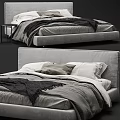 Modern Minimalist Double Bed With Gray Headboard White Bedding And Dark Blanket