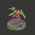 Mechanical Robot Character With Golden Head And Weapons On Circular Base 3d model
